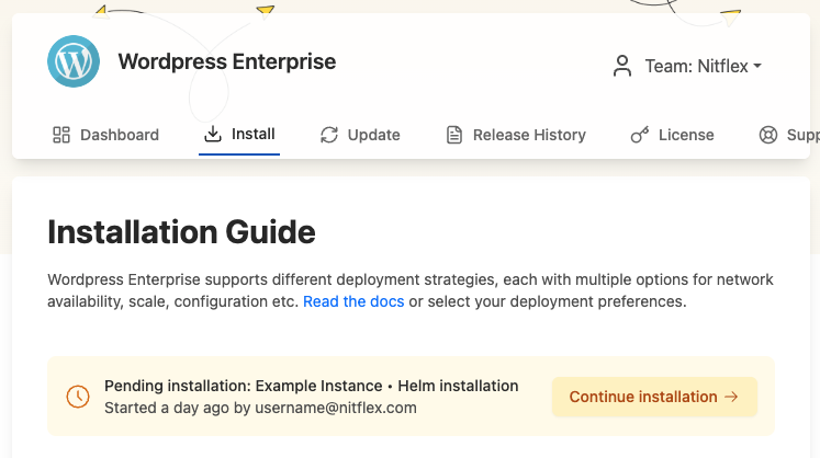 Enterprise Portal continue installation button
