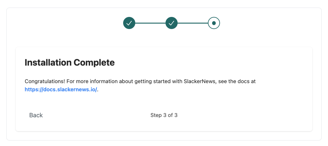 Installation Complete page